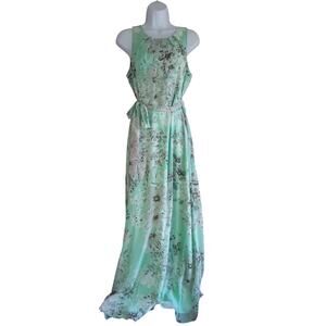 NWT $89 R&K Mint Floral Maxi Dress Scoop Neck Sleeveless Belted Formal Sz 8